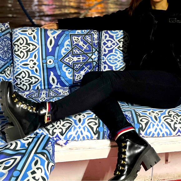 Calfskin Sylvie Lace Up Combat Boots - Picture 1 of 2